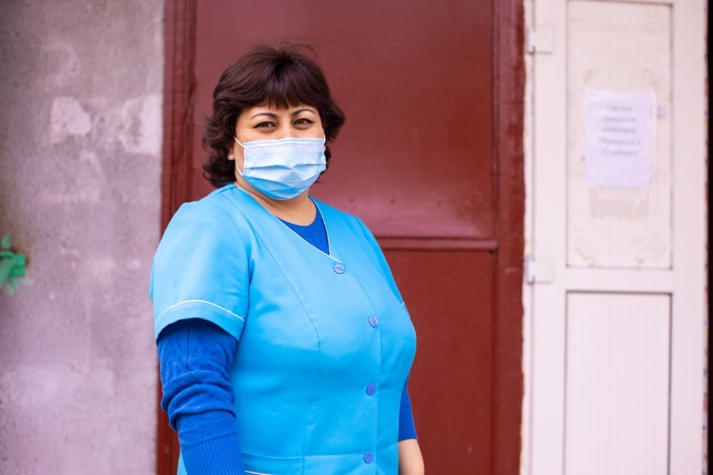 Nasiba Abizova, an immunization nurse working in Kant to promote COVID-19 vaccination.